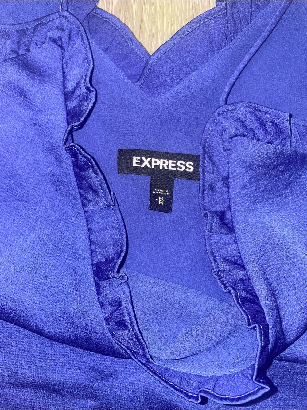 Express Royal Blue Satin Ruffle-Trim Cami | Women’s Medium | Worn Once - Picture 5 of 8